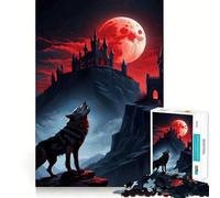 Puzzle da 1000 pezzi per adulti con lupo ululante e luna rossa,gioco di logica e attività di gruppo a incastro perfetto (38x26cm)