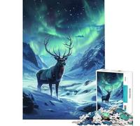 Puzzle da 1000 pezzi per adulti con maestoso cervo sotto l'aurora boreale gioco educativo e stimolante ideale come regalo di compleanno (dimensioni 38x52cm)
