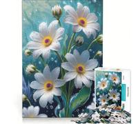 Puzzle da 1000 pezzi per adulti con margherite bianche e gocce d'acqua gioco divertente stimolante da completare per rafforzare l'amore tra le coppie 38x52cm