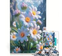 Puzzle da 1000 pezzi per adulti con margherite bianche e gocce d'acqua gioco rilassante attività divertente da fare in casa per rafforzare l'amore tra le coppie 38x52cm