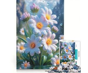 Puzzle da 1000 pezzi per adulti con margherite bianche e gocce d'acqua gioco rilassante attività divertente da fare in casa per rafforzare l'amore tra le coppie 38x52cm