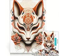 Puzzle da 1000 pezzi per adulti con maschera di volpe Kitsune e inchiostro gioco rilassante taglio di precisione adatto per la decorazione della scrivania 38x26cm