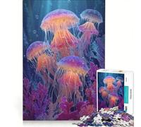 Puzzle da 1000 pezzi per adulti con meduse fluorescenti in un mare blu profondo, gioco rilassante, taglio di precisione, ideale come decorazione da scrivania 50x75cm