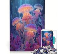 Puzzle da 1000 pezzi per adulti con meduse luminose in un mare blu profondo, un gioco rilassante, divertente e spiritoso, ideale come regalo 38x26cm