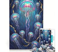 Puzzle da 1000 pezzi per adulti con meduse negli abissi marini, effetto vetrata, giocattolo fai da te, assemblaggio di modelli, collezione d'artista, belle arti 38x52cm