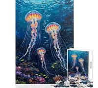 Puzzle da 1000 pezzi per adulti con meduse nel profondo mare blu Gioco educativo migliora la memoria antistress e rafforza l'amore tra le coppie (50x75cm)