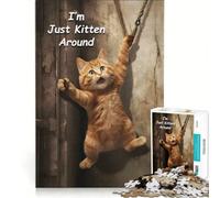 Puzzle da 1000 pezzi per adulti con meme "I'm Just Kitten Around", gioco rompicapo, decorazione da parete, lista dei desideri con Babbo Natale 38x26cm