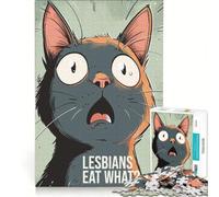 Puzzle da 1000 pezzi per adulti con meme "Lesbiche mangiano cosa" e gatto giochi per famiglie passatempo per le vacanze a casa regali unici per compleanno e Natale 38x26cm