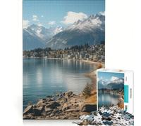Puzzle da 1000 pezzi per adulti con montagna lago e città gioco pratico attività divertente da fare a casa ideale come regalo per tutta la famiglia 38x52cm