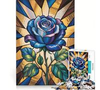 Puzzle da 1000 pezzi per adulti con motivo a vetrata e rosa blu gioco pratico taglio di precisione regalo di compleanno regalo 38x52cm