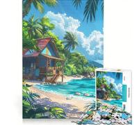 Puzzle da 1000 pezzi per adulti, con motivo baita blu, spiaggia e foresta, gioco educativo, migliora la memoria, compleanno e Natale 50x75cm