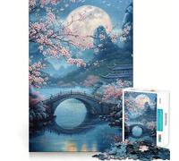 Puzzle da 1000 pezzi per adulti con motivo fiori di ciliegio e luna,taglio netto,gioco creativo,problem solving,divertente per il tempo libero,decorazione artistica natalizia (38x52cm)