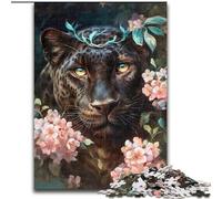Puzzle da 1000 pezzi per adulti con motivo "Fiori e Pantera Nera" Sviluppa la coordinazione occhio-mano, perfetto come regalo di compleanno (dimensioni 26x38cm)