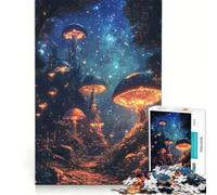 Puzzle da 1000 pezzi per adulti con motivo foresta di funghi arancioni luminosi e cielo, un gioco rilassante, divertente e spiritoso, ideale come regalo 38x26cm