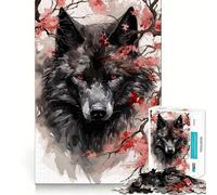 Puzzle da 1000 pezzi per adulti con motivo Lupo e Ciliegi in fiore,ideale per un gioco divertente e rilassante,con taglio laser di alta qualità (38x52cm)