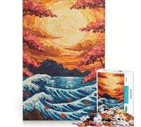 Puzzle da 1000 pezzi per adulti con motivo "Onda giapponese al tramonto", gioco rilassante, decorazione per la casa, ideale come regalo per tutta la famiglia 50x75cm
