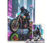 Puzzle da 1000 pezzi per adulti con moto al neon sotto la pioggia in città gioco educativo difficile e stimolante regalo di Natale o compleanno 38x52cm