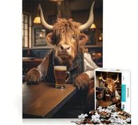 Puzzle da 1000 pezzi per adulti con mucca delle Highlands nella taverna gioco per famiglie interazione genitore-figlio compleanno e Natale 38x52cm
