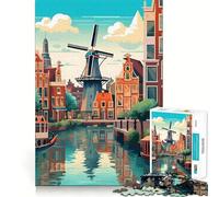 Puzzle da 1000 pezzi per adulti con mulino a vento di Amsterdam,tema viaggio,taglio premium,gioco intelligente,attività per la mente,pace,divertimento,compleanno,gioco artistico (38x26cm)