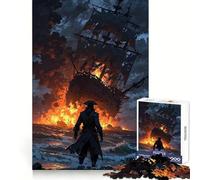 Puzzle da 1000 pezzi per adulti con nave in fiamme e pirati sulla riva, ideale per il benessere mentale, il tempo libero e un regalo significativo (50x75cm)
