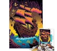 Puzzle da 1000 pezzi per adulti con nave pirata colorato rilassante da appendere al muro compleanno e Natale (dimensioni 38x52cm)