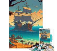 Puzzle da 1000 pezzi per adulti con nave pirata e paesaggio antistress ideale per migliorare la memoria regalo di Natale o di compleanno (dimensioni 50x75cm)