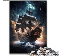 Puzzle da 1000 pezzi per adulti con nave pirata nello spazio, realizzato in legno, perfetto come decorazione fai da te o regalo di compleanno 50x75cm per compleanni, vacanze, Natale e Halloween