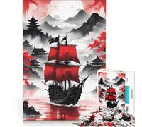 Puzzle da 1000 pezzi per adulti con nave pirata rossa e nera gioco rilassante decorazione per la casa ideale come regalo per tutta la famiglia 38x26cm