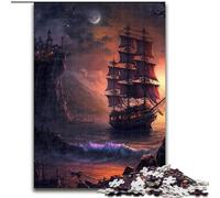 Puzzle da 1000 pezzi per adulti con navi pirata,paesaggio in legno,perfetto per il divertimento in famiglia durante i compleanni,Natale,50x75cm,coinvolgente attività di gioco per la serata in famiglia