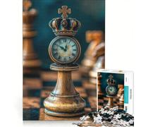 Puzzle da 1000 pezzi per adulti con orologio a forma di pezzi degli scacchi e corona, giochi per tutta la famiglia, decorazione perfetta, compleanno e Natale 50x75cm