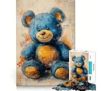 Puzzle da 1000 pezzi per adulti con orsetto blu e bordi netti,gioco di logica e di svago,decorazione natalizia 50x75cm