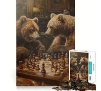 Puzzle da 1000 pezzi per adulti con orsi che giocano a scacchi Gioco di ritaglio ideale per decorazione,stimola la concentrazione e crea un'atmosfera rilassante Scena natalizia (38x26cm)