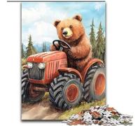 Puzzle da 1000 pezzi per adulti con orso bruno alla guida di un trattore, ideale come regalo di compleanno, festa, Natale e Halloween (dimensioni 26x38cm)