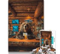 Puzzle da 1000 pezzi per adulti con orso bruno che beve, aiuta il cervello a esercitare i giocattoli avvincenti per coltivare la pazienza, un'opera d'arte 50x75cm