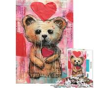 Puzzle da 1000 pezzi per adulti con orso bruno di San Valentino e cuori sfida impegnativa da completare attività per famiglie gioco per famiglie adatto a persone dai 14 anni in su (50x75cm)