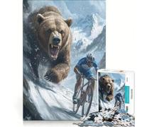 Puzzle da 1000 pezzi per adulti con orso che insegue una bicicletta, gioco pratico, antistress, ideale come regalo per tutta la famiglia 38x52cm