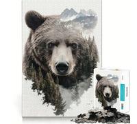 Puzzle da 1000 pezzi per adulti con orso e paesaggio montano,ritaglio preciso,gioco cognitivo divertente,svago,regalo di Natale rilassante (50x75cm)