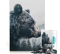 Puzzle da 1000 pezzi per adulti con orso,foresta e sentinella,con bordi precisi,gioco di logica,regalo per momenti di relax e divertimento natalizio (38x52cm)