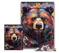 Puzzle da 1000 pezzi per adulti con orso marrone e graffiti, 26x38cm, perfetto per il divertimento in famiglia a Natale, Ringraziamento, compleanni e Pasqua.