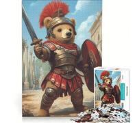 Puzzle da 1000 pezzi per adulti con orso nei panni di un gladiatore romano, decorazione da parete, attività interattiva genitore-figlio, ideale come regalo 38x26cm