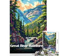 Puzzle da 1000 pezzi per adulti con paesaggio della foresta pluviale del Canada e dell'Orso Grande Giochi per famiglie decorazioni per la casa con poster abbinato e foglio di curiosità (50x75cm)