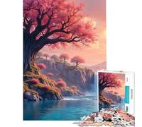 Puzzle da 1000 pezzi per adulti con paesaggio di alberi in fiore rosa e cascata Puzzle per adulti gioco per famiglie ideale per migliorare la memoria compleanni e occasioni speciali