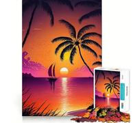 Puzzle da 1000 pezzi per adulti con paesaggio di spiaggia al tramonto,bordi lisci,gioco di costruzione e concentrazione,gioco rilassante,scena natalizia (38x26cm)
