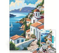 Puzzle da 1000 pezzi per adulti con paesaggio di un'isola greca, gioco pratico, attività divertente da fare a casa, ideale come regalo per tutta la famiglia 38x26cm