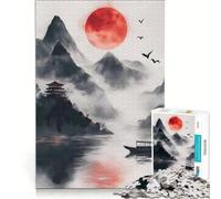Puzzle da 1000 pezzi per adulti con paesaggio giapponese, barca e tempio, giocattolo educativo, divertente e spiritoso, ideale per rafforzare il legame di coppia 38x26cm
