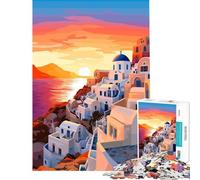 Puzzle da 1000 pezzi per adulti con paesaggio greco al tramonto gioco educativo e stimolante ideale per momenti di relax divertimento e umorismo (dimensioni 38x26cm)