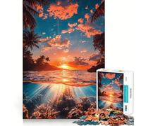 Puzzle da 1000 pezzi per adulti con paesaggio marino al tramonto tropicale, decorazione ordinata, esercizio mentale, divertimento casual, regalo di Natale (50x75cm)
