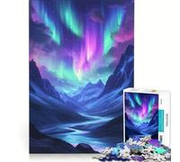 Puzzle da 1000 pezzi per adulti con paesaggio montano e aurora boreale, gioco rilassante, impegnativo da completare, lista dei desideri con Babbo Natale 50x75cm