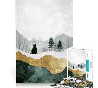 Puzzle da 1000 pezzi per adulti con paesaggio montano e gatto nero,intagli precisi,divertente gioco di logica e pensiero,ideale per il tempo libero,con soggetto natalizio 38x52cm