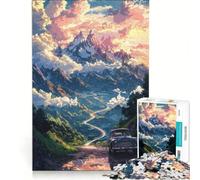 Puzzle da 1000 pezzi per adulti con paesaggio montano strada e tramonto gioco pratico attività divertente da fare a casa ideale come regalo per tutta la famiglia 38x52cm